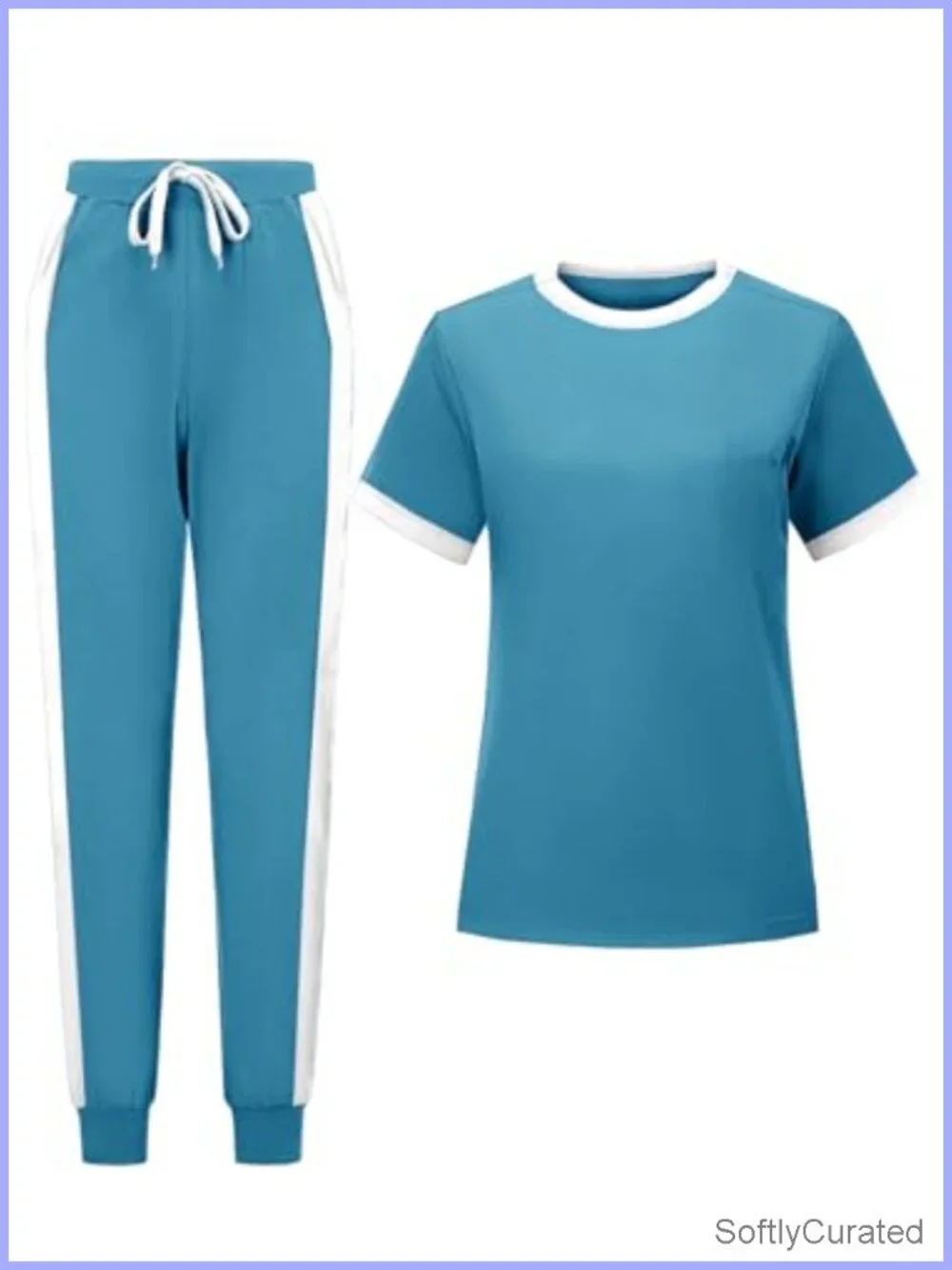 Summer Casual 2 Piece Lounge Set Short Sleeve Top Joggers with Pockets